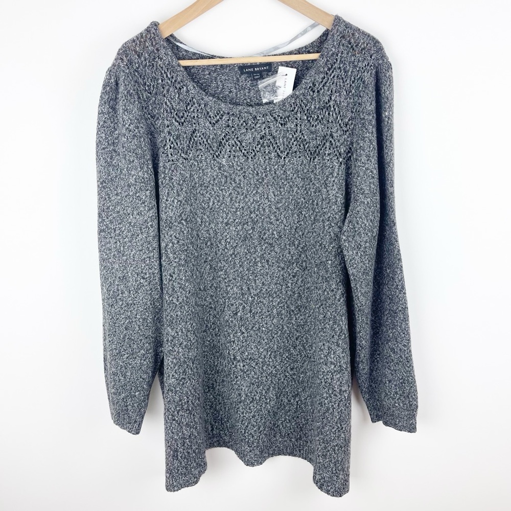 Lane Bryant Pointelle Gray Marled Sweater Size 22/24 NWT